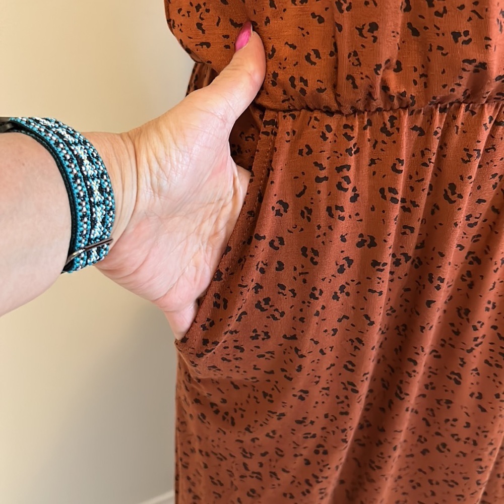 Garnet Hill Rust Leopard Print Surplice Maxi/Midi… - image 5